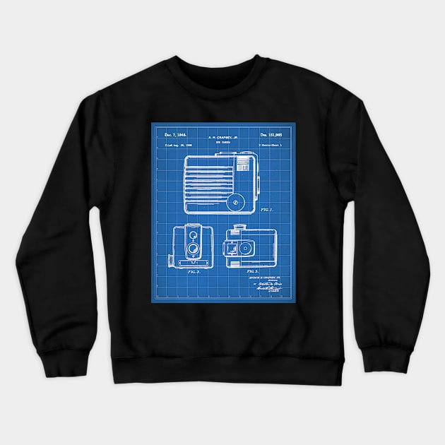 Box Camera Patent - Photographer Photography Fan Art - Blueprint Crewneck Sweatshirt by patentpress